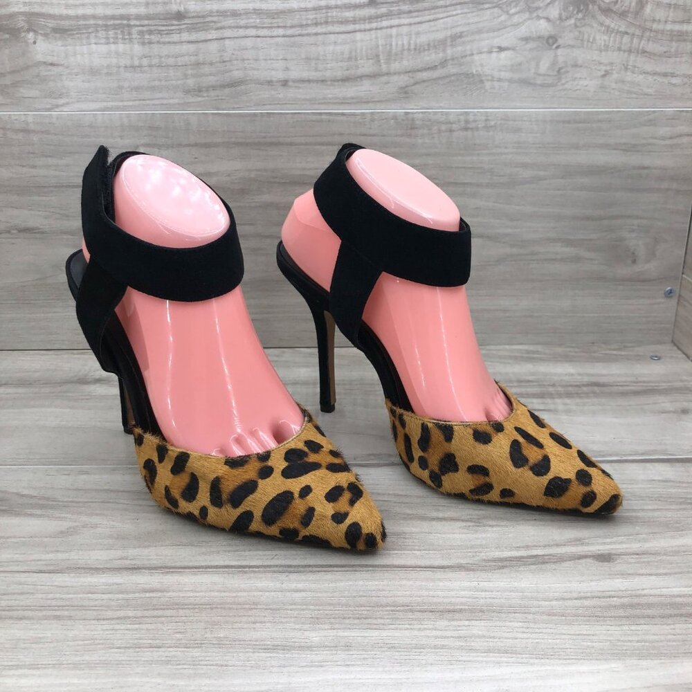 Steven by Steve Madden Heels Womens 9.5 Leopard Print Calf Hair Black Suede